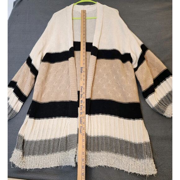 Umgee Long Duster Sweater Open Front Cardigan Tan Cream Black Stripe Womens‎ 1XL - Picture 3 of 10